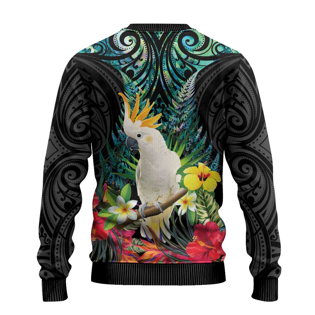Sulphur-crested Cockatoo New Zealand Ugly Christmas Sweater Paua Shell Aotearoa Maori Tropical Flowers - Aussie Hoodie
