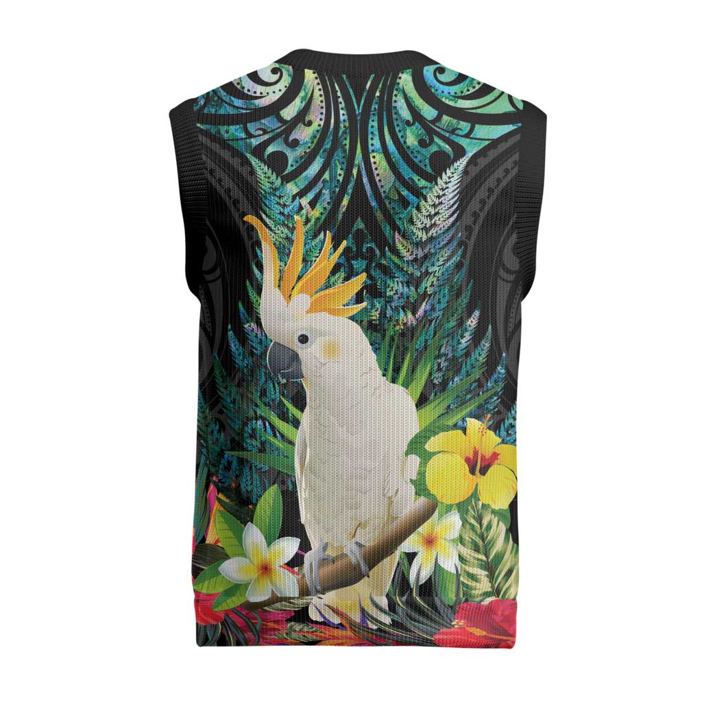 Sulphur-crested Cockatoo New Zealand Christmas Knitted V-Neck Vest Paua Shell Aotearoa Maori Tropical Flowers - Aussie Hoodie
