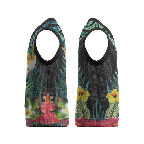 Sulphur-crested Cockatoo New Zealand Christmas Knitted V-Neck Vest Paua Shell Aotearoa Maori Tropical Flowers - Aussie Hoodie