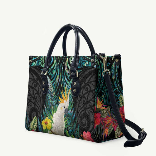 Sulphur-crested Cockatoo New Zealand Leather Bag Paua Shell Aotearoa Maori Tropical Flowers - Aussie Hoodie