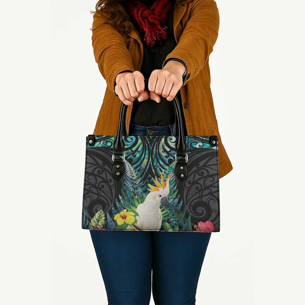 Sulphur-crested Cockatoo New Zealand Leather Bag Paua Shell Aotearoa Maori Tropical Flowers - Aussie Hoodie