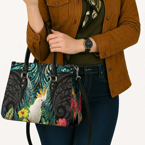 Sulphur-crested Cockatoo New Zealand Leather Bag Paua Shell Aotearoa Maori Tropical Flowers - Aussie Hoodie