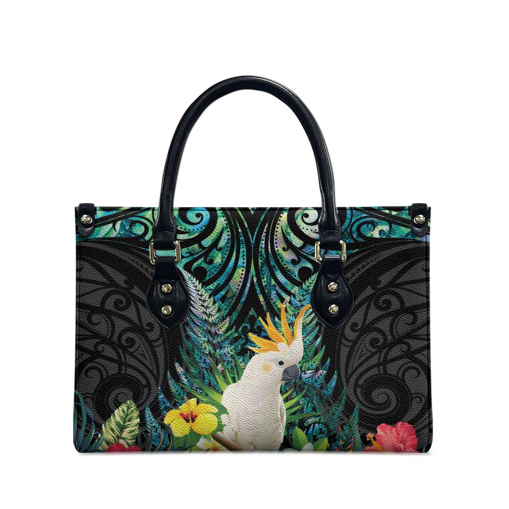 Sulphur-crested Cockatoo New Zealand Leather Bag Paua Shell Aotearoa Maori Tropical Flowers - Aussie Hoodie