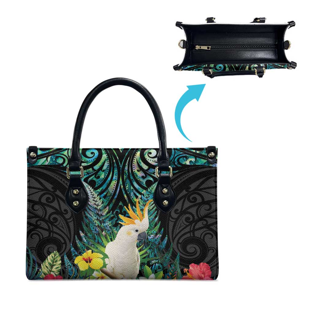Sulphur-crested Cockatoo New Zealand Leather Bag Paua Shell Aotearoa Maori Tropical Flowers - Aussie Hoodie
