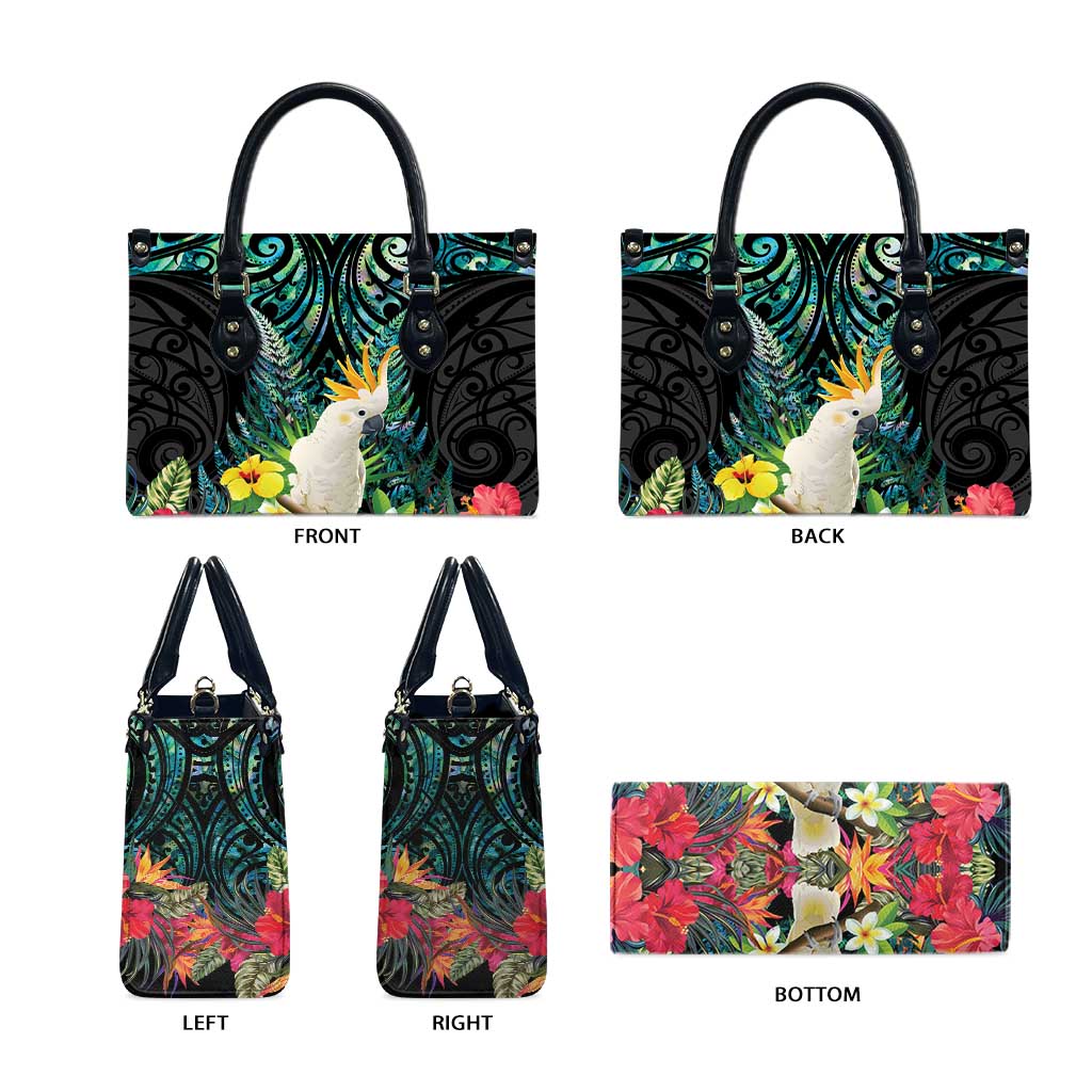 Sulphur-crested Cockatoo New Zealand Leather Bag Paua Shell Aotearoa Maori Tropical Flowers - Aussie Hoodie