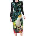 Sulphur-crested Cockatoo New Zealand Long Sleeve Bodycon Dress Paua Shell Aotearoa Maori Tropical Flowers - Aussie Hoodie