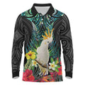 Sulphur-crested Cockatoo New Zealand Long Sleeve Polo Shirt Paua Shell Aotearoa Maori Tropical Flowers - Aussie Hoodie