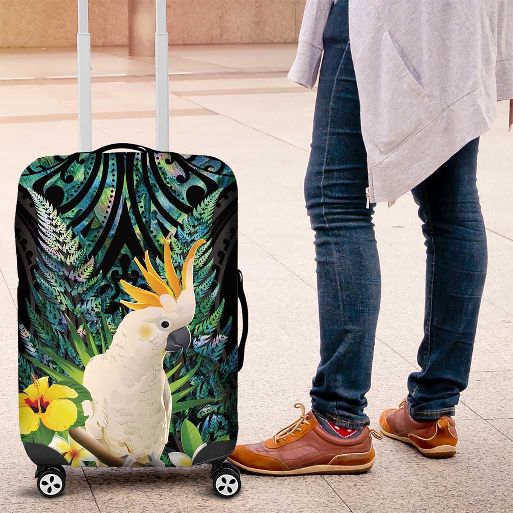 Sulphur-crested Cockatoo New Zealand Luggage Cover Paua Shell Aotearoa Maori Tropical Flowers - Aussie Hoodie