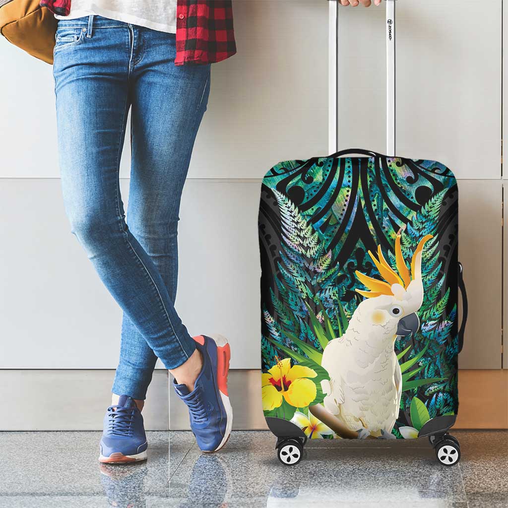 Sulphur-crested Cockatoo New Zealand Luggage Cover Paua Shell Aotearoa Maori Tropical Flowers - Aussie Hoodie