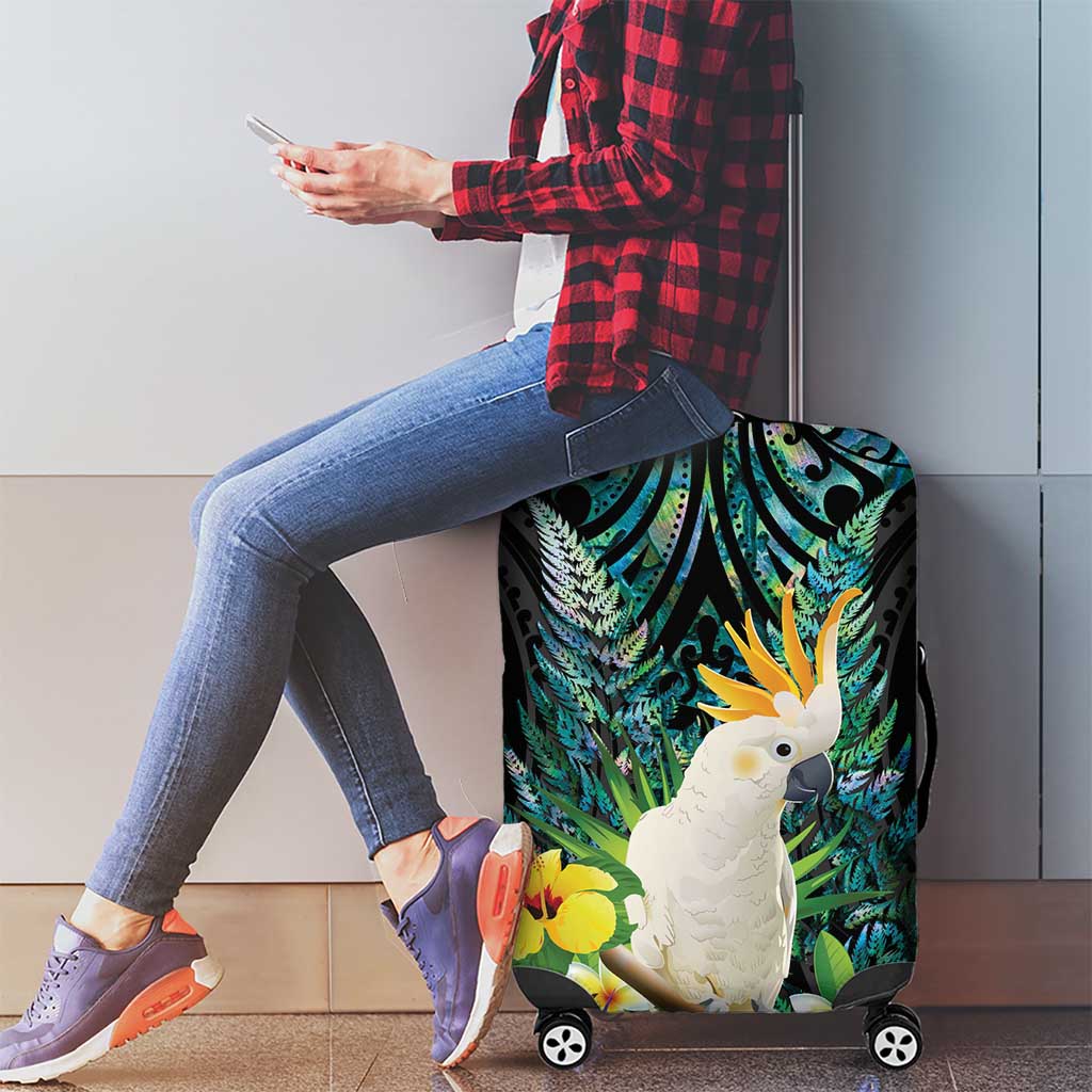 Sulphur-crested Cockatoo New Zealand Luggage Cover Paua Shell Aotearoa Maori Tropical Flowers - Aussie Hoodie