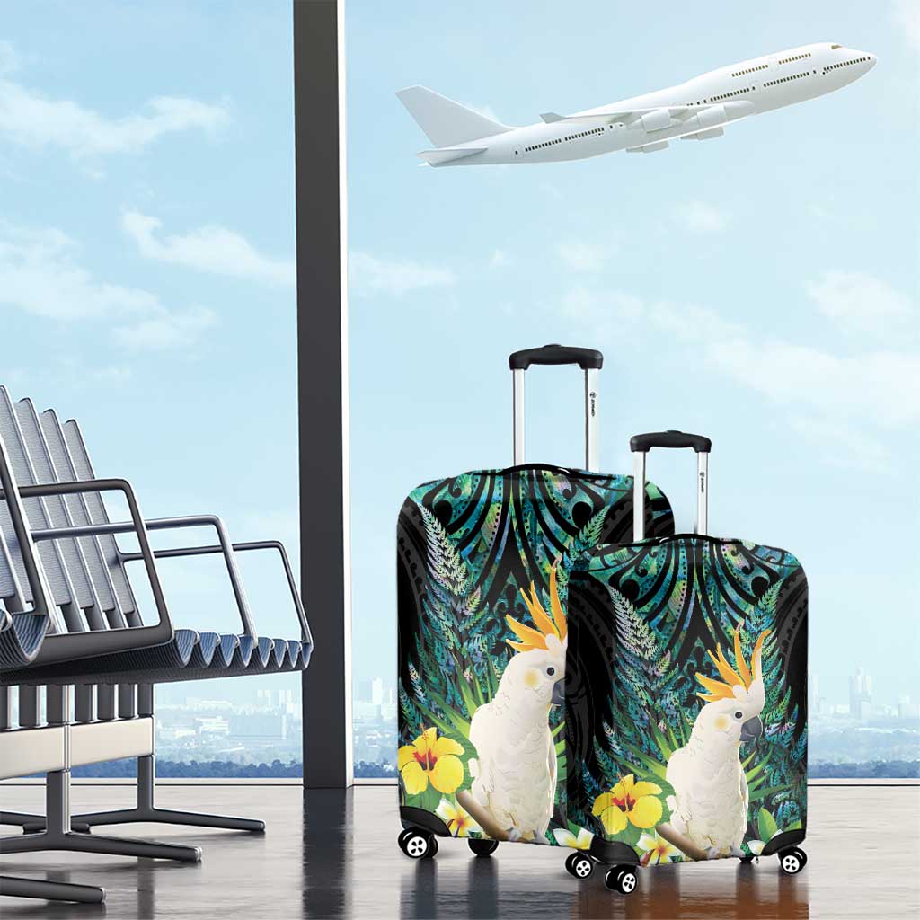 Sulphur-crested Cockatoo New Zealand Luggage Cover Paua Shell Aotearoa Maori Tropical Flowers - Aussie Hoodie