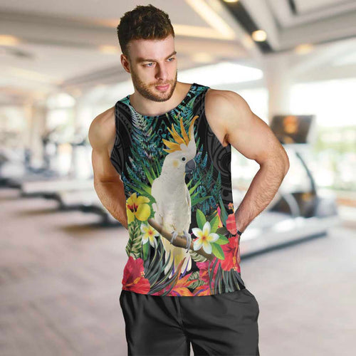 Sulphur-crested Cockatoo New Zealand Men Tank Top Paua Shell Aotearoa Maori Tropical Flowers - Aussie Hoodie