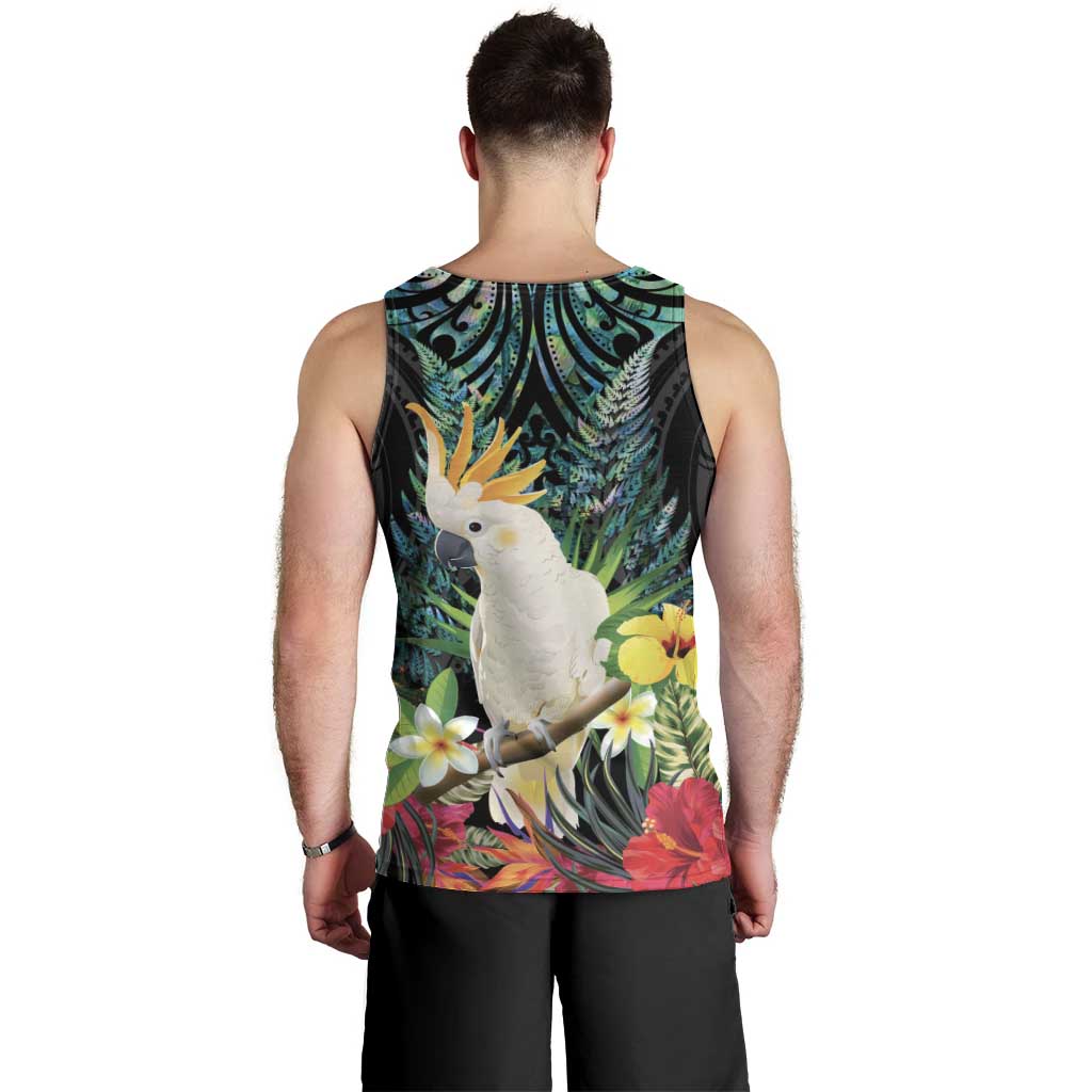Sulphur-crested Cockatoo New Zealand Men Tank Top Paua Shell Aotearoa Maori Tropical Flowers - Aussie Hoodie