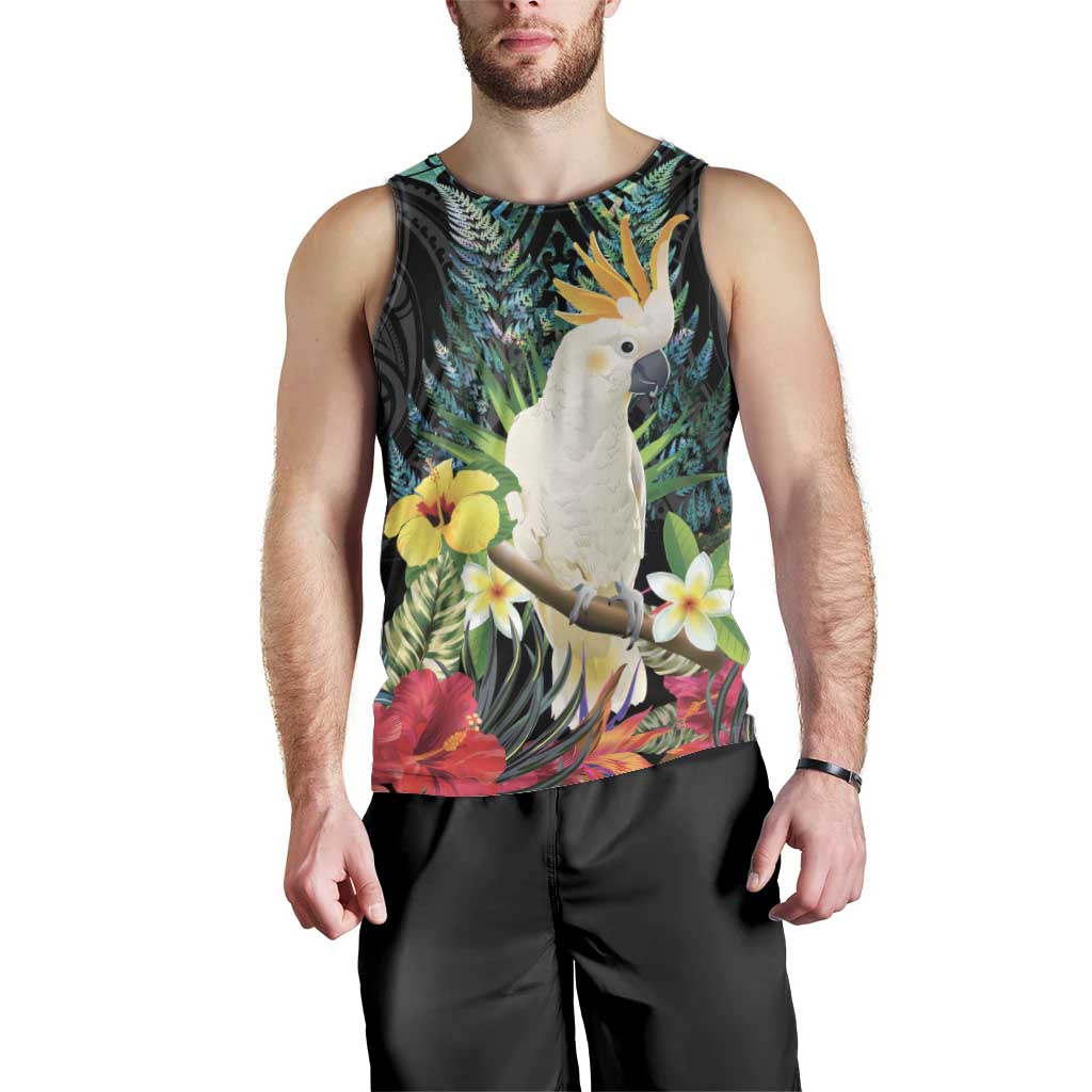 Sulphur-crested Cockatoo New Zealand Men Tank Top Paua Shell Aotearoa Maori Tropical Flowers - Aussie Hoodie