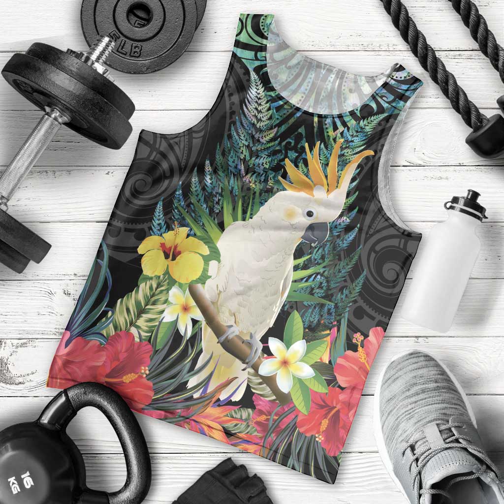 Sulphur-crested Cockatoo New Zealand Men Tank Top Paua Shell Aotearoa Maori Tropical Flowers - Aussie Hoodie