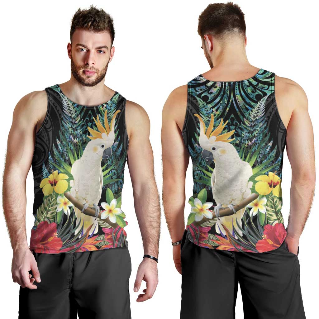 Sulphur-crested Cockatoo New Zealand Men Tank Top Paua Shell Aotearoa Maori Tropical Flowers - Aussie Hoodie