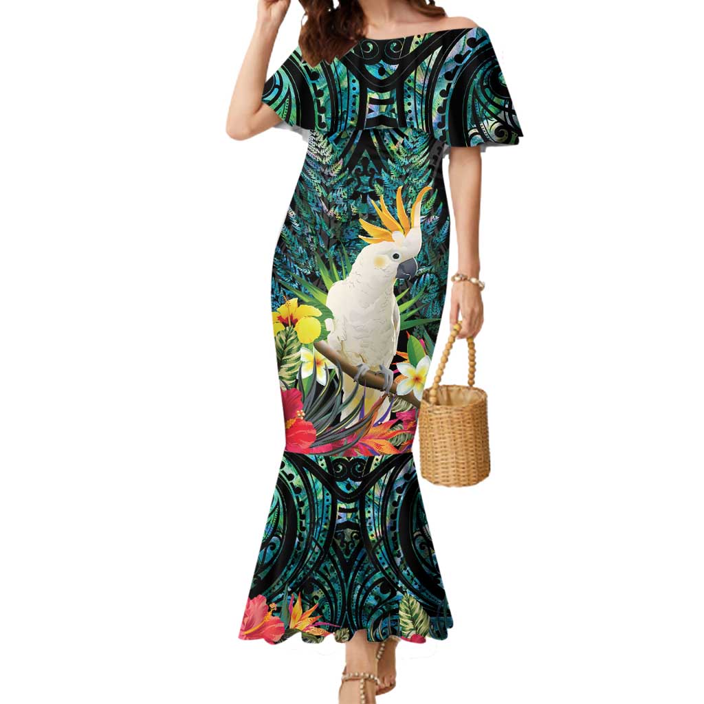 Sulphur-crested Cockatoo New Zealand Mermaid Dress Paua Shell Aotearoa Maori Tropical Flowers - Aussie Hoodie