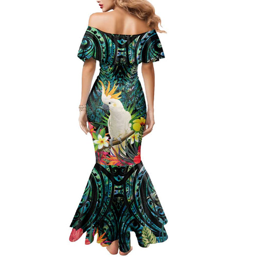 Sulphur-crested Cockatoo New Zealand Mermaid Dress Paua Shell Aotearoa Maori Tropical Flowers - Aussie Hoodie