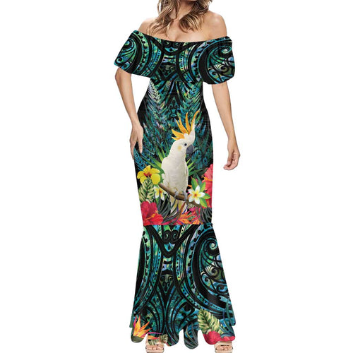 Sulphur-crested Cockatoo New Zealand Mermaid Dress Paua Shell Aotearoa Maori Tropical Flowers - Aussie Hoodie