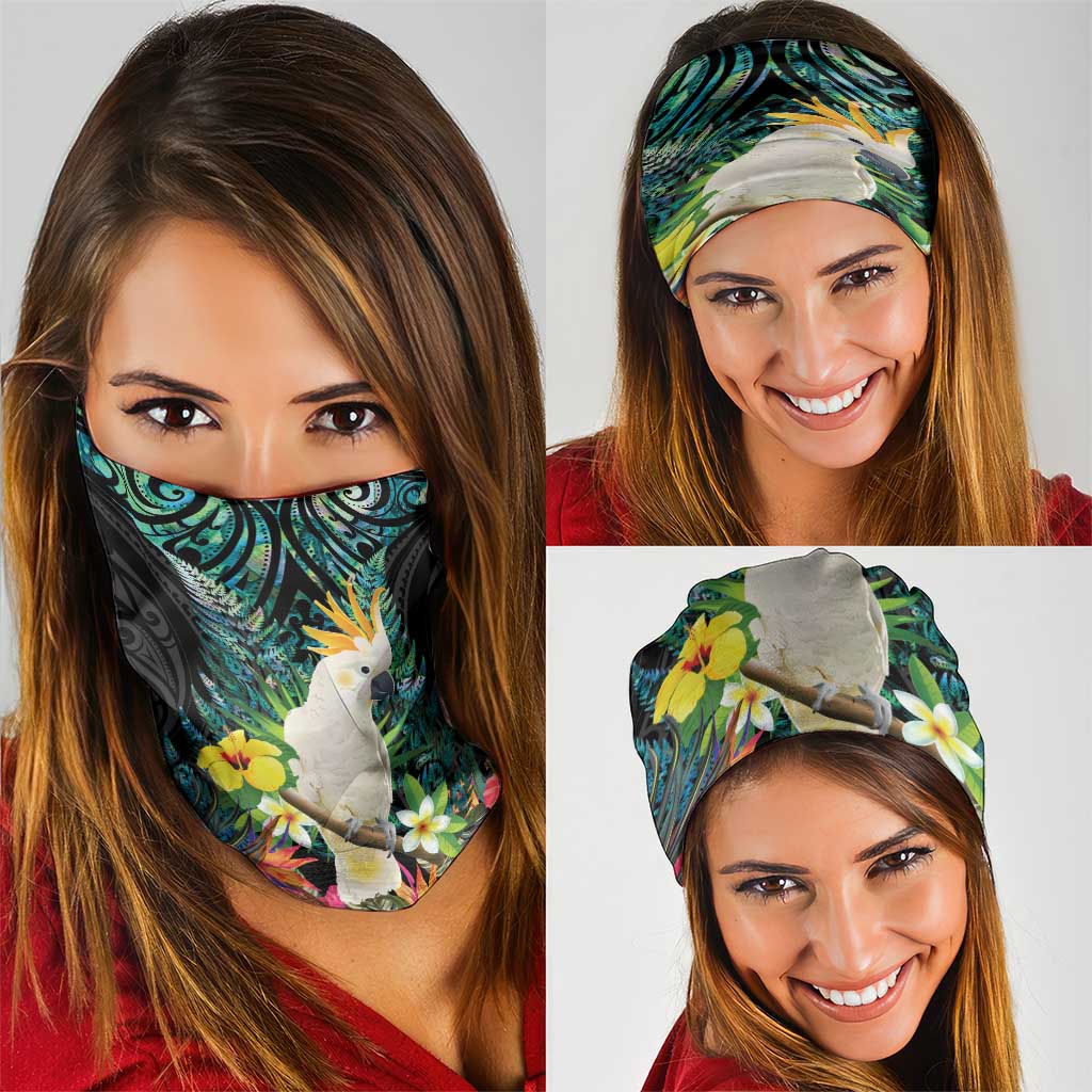 Sulphur-crested Cockatoo New Zealand Neck Gaiter Paua Shell Aotearoa Maori Tropical Flowers - Aussie Hoodie