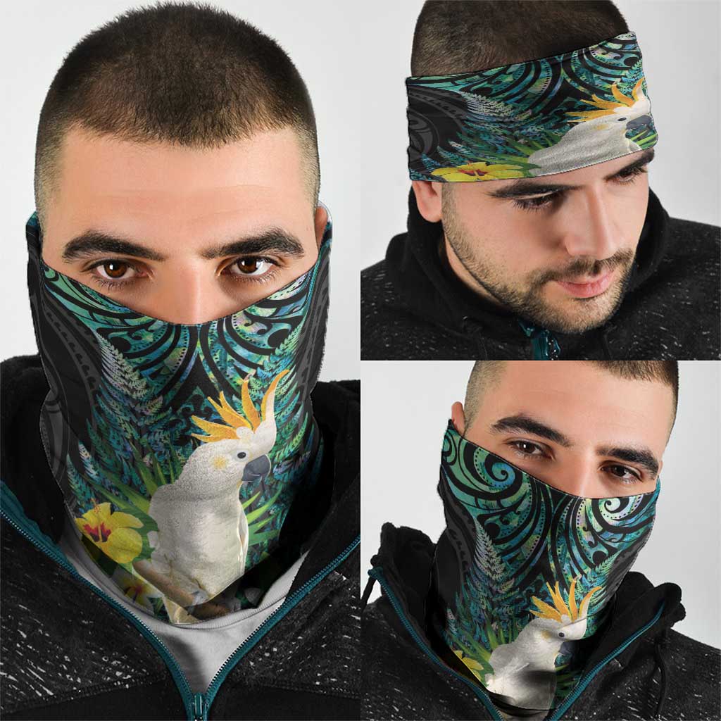 Sulphur-crested Cockatoo New Zealand Neck Gaiter Paua Shell Aotearoa Maori Tropical Flowers - Aussie Hoodie