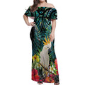 Sulphur-crested Cockatoo New Zealand Off Shoulder Maxi Dress Paua Shell Aotearoa Maori Tropical Flowers - Aussie Hoodie