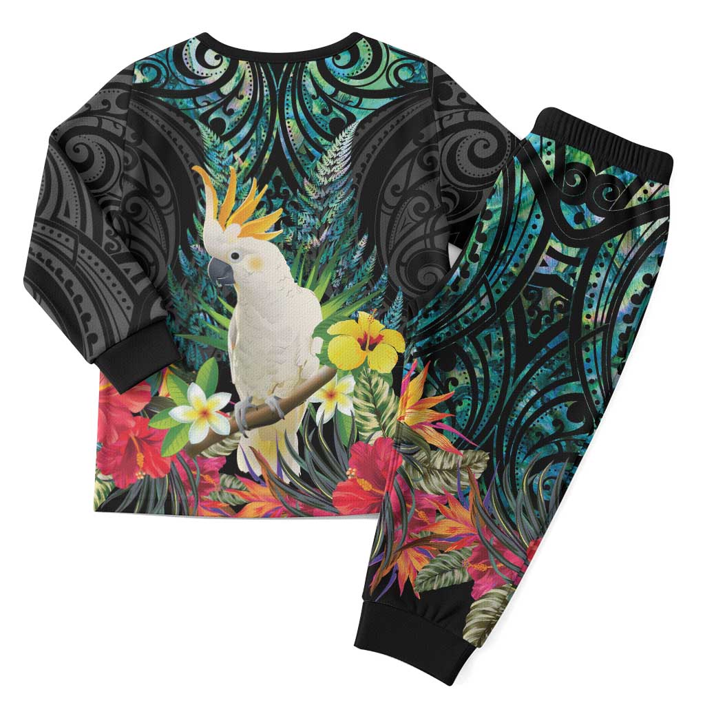 Sulphur-crested Cockatoo New Zealand Christmas Pajama Set Paua Shell Aotearoa Maori Tropical Flowers - Aussie Hoodie