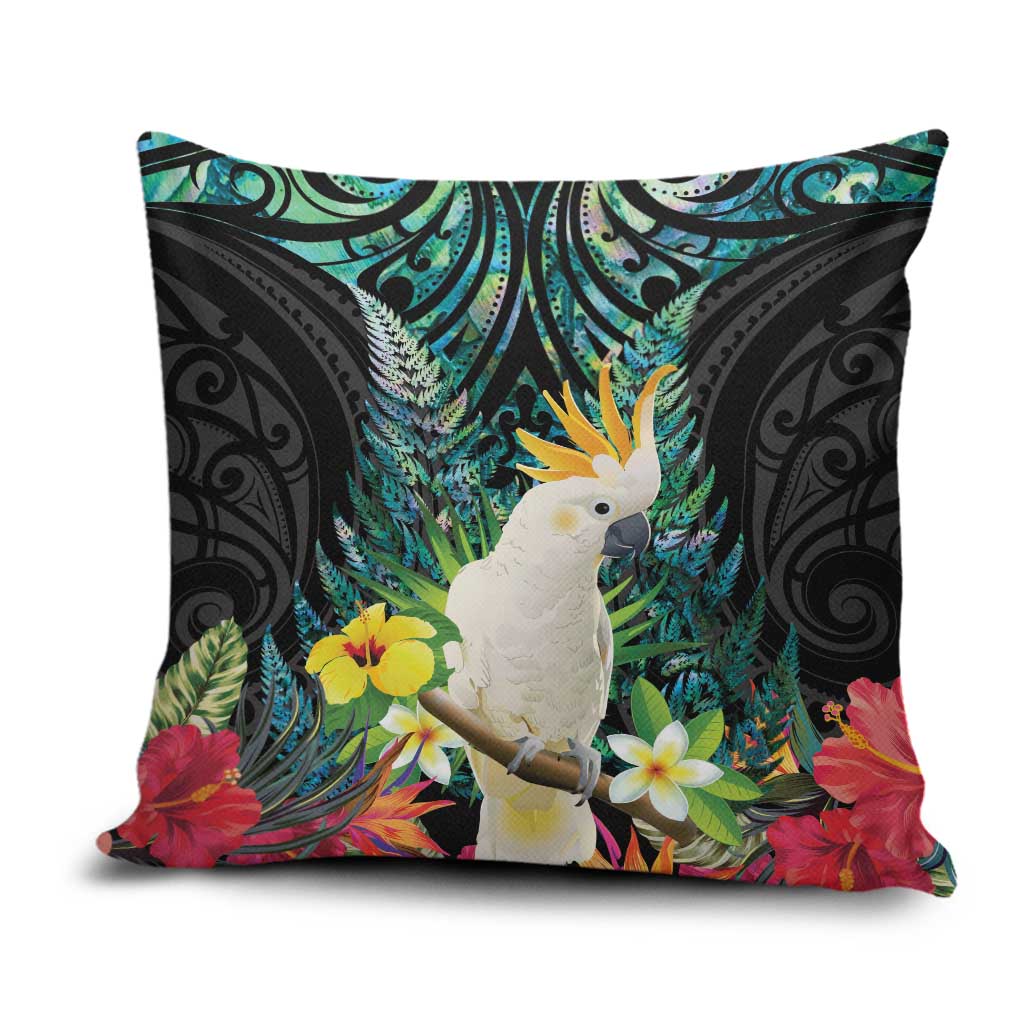 Sulphur-crested Cockatoo New Zealand Pillow Cover Paua Shell Aotearoa Maori Tropical Flowers - Aussie Hoodie