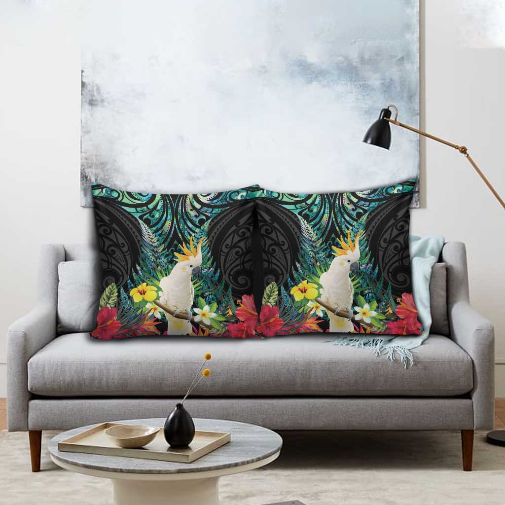 Sulphur-crested Cockatoo New Zealand Pillow Cover Paua Shell Aotearoa Maori Tropical Flowers - Aussie Hoodie