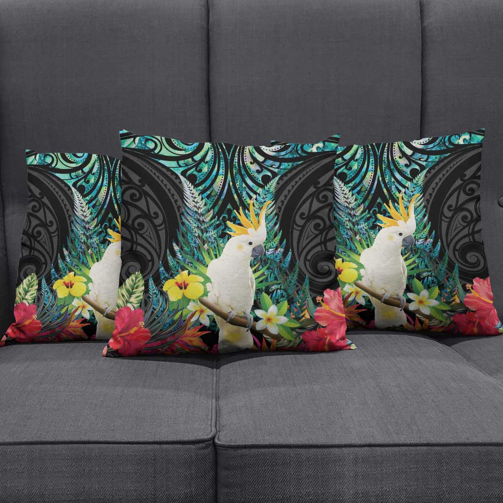 Sulphur-crested Cockatoo New Zealand Pillow Cover Paua Shell Aotearoa Maori Tropical Flowers - Aussie Hoodie