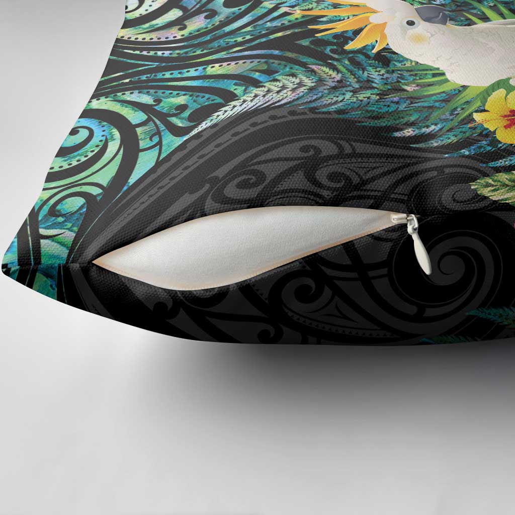 Sulphur-crested Cockatoo New Zealand Pillow Cover Paua Shell Aotearoa Maori Tropical Flowers - Aussie Hoodie