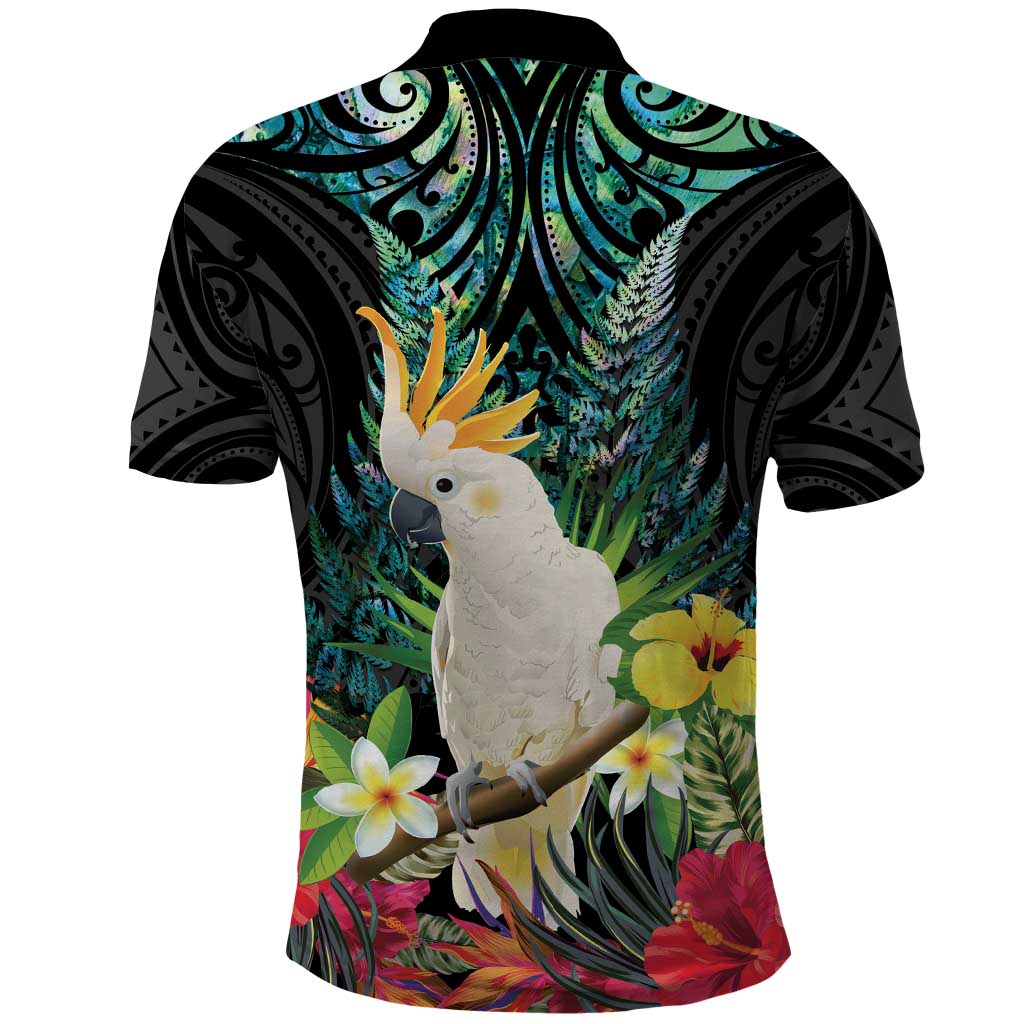 Sulphur-crested Cockatoo New Zealand Polo Shirt Paua Shell Aotearoa Maori Tropical Flowers - Aussie Hoodie