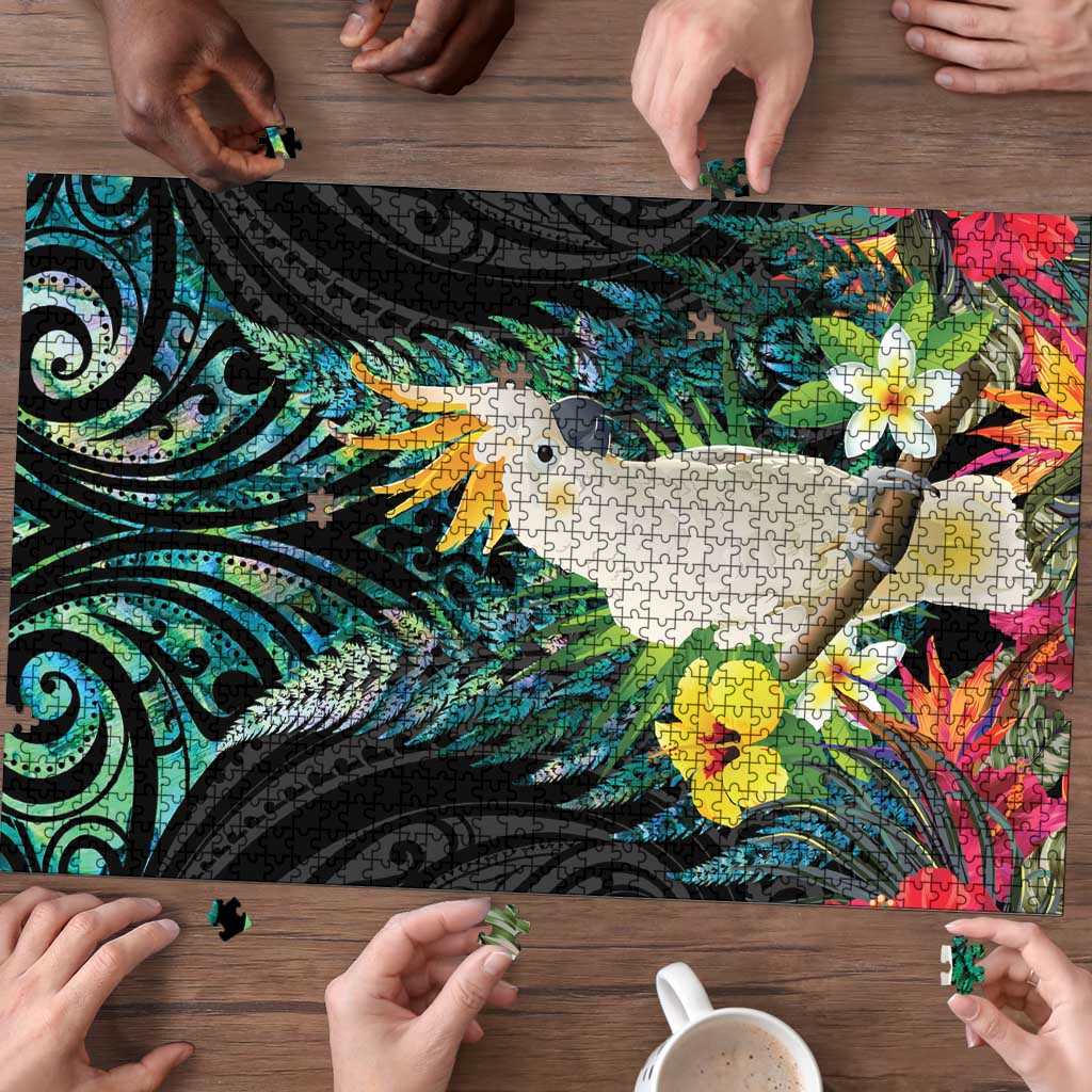Sulphur-crested Cockatoo New Zealand Puzzle Paua Shell Aotearoa Maori Tropical Flowers - Aussie Hoodie