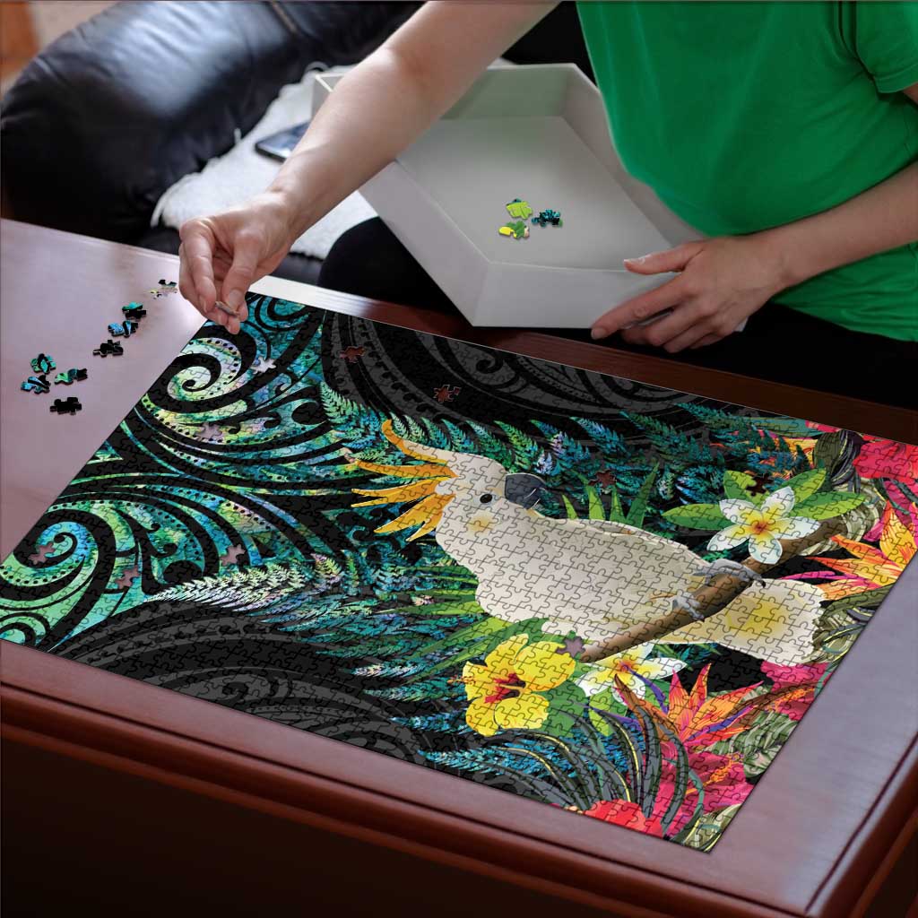 Sulphur-crested Cockatoo New Zealand Puzzle Paua Shell Aotearoa Maori Tropical Flowers - Aussie Hoodie
