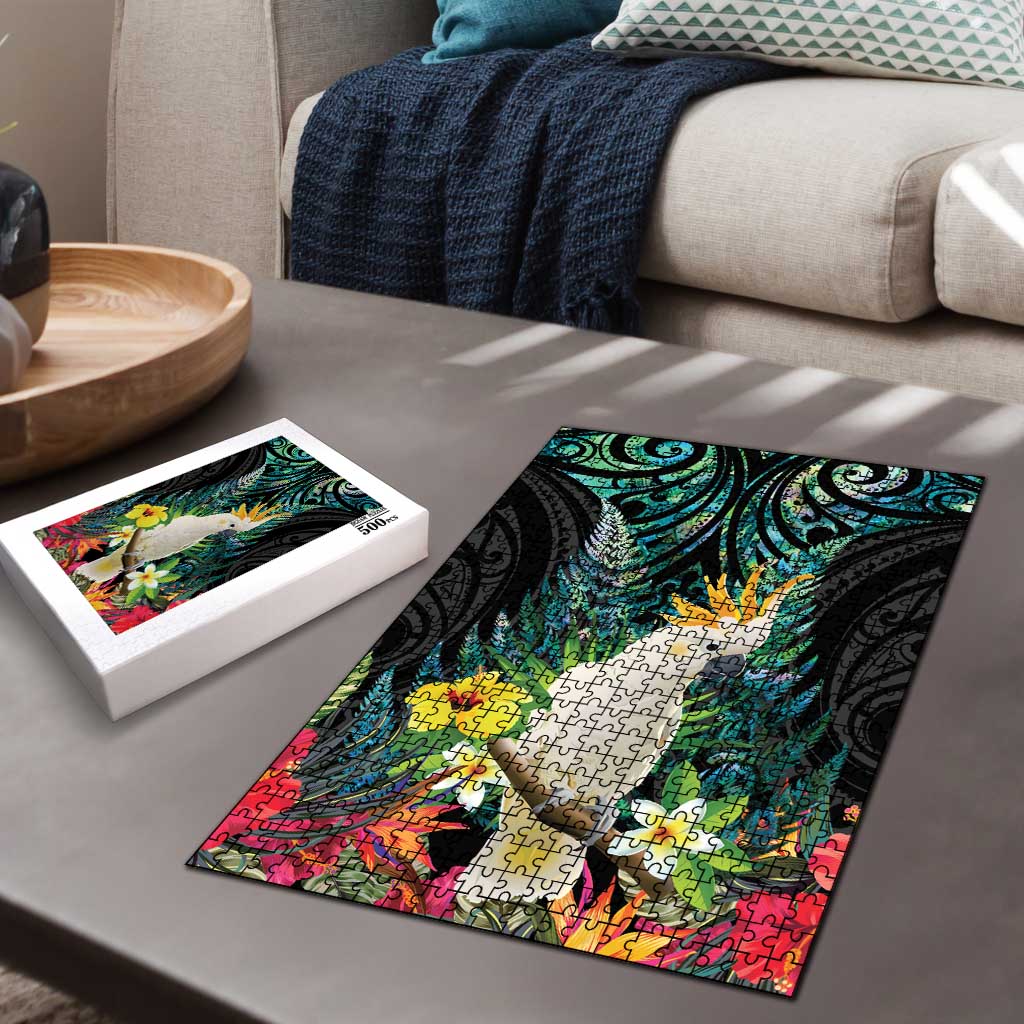Sulphur-crested Cockatoo New Zealand Puzzle Paua Shell Aotearoa Maori Tropical Flowers - Aussie Hoodie