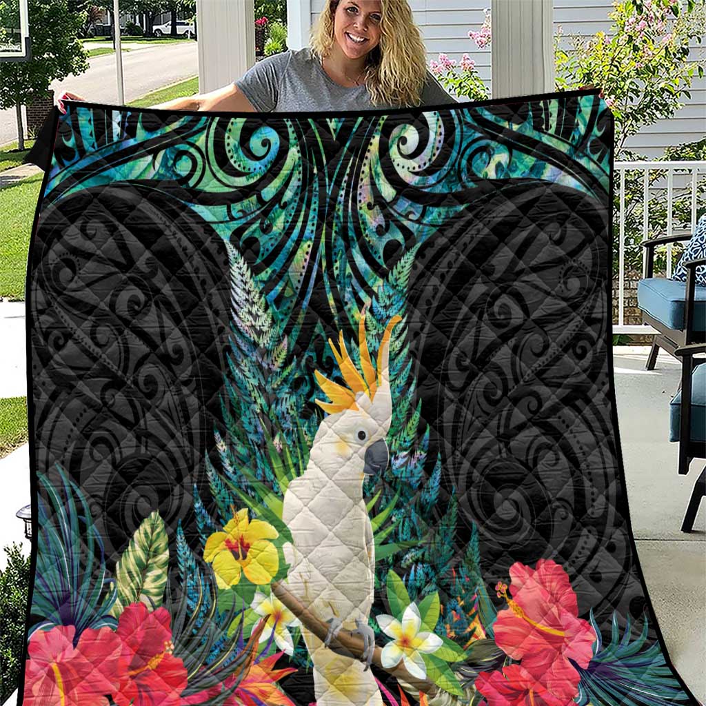 Sulphur-crested Cockatoo New Zealand Quilt Paua Shell Aotearoa Maori Tropical Flowers - Aussie Hoodie
