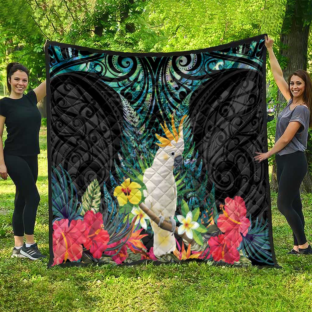 Sulphur-crested Cockatoo New Zealand Quilt Paua Shell Aotearoa Maori Tropical Flowers - Aussie Hoodie