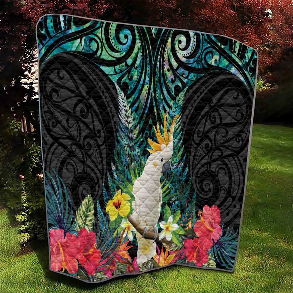 Sulphur-crested Cockatoo New Zealand Quilt Paua Shell Aotearoa Maori Tropical Flowers - Aussie Hoodie