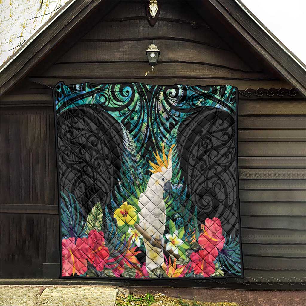 Sulphur-crested Cockatoo New Zealand Quilt Paua Shell Aotearoa Maori Tropical Flowers - Aussie Hoodie