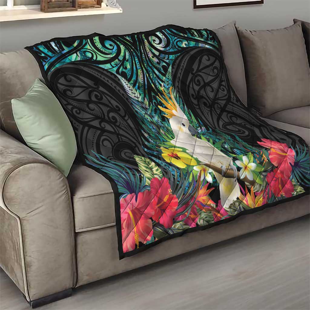 Sulphur-crested Cockatoo New Zealand Quilt Paua Shell Aotearoa Maori Tropical Flowers - Aussie Hoodie