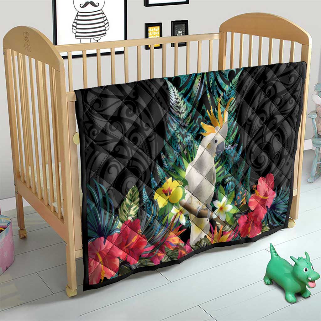 Sulphur-crested Cockatoo New Zealand Quilt Paua Shell Aotearoa Maori Tropical Flowers - Aussie Hoodie