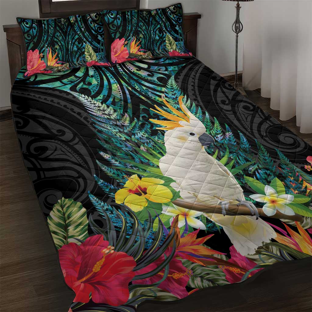 Sulphur-crested Cockatoo New Zealand Quilt Bed Set Paua Shell Aotearoa Maori Tropical Flowers - Aussie Hoodie