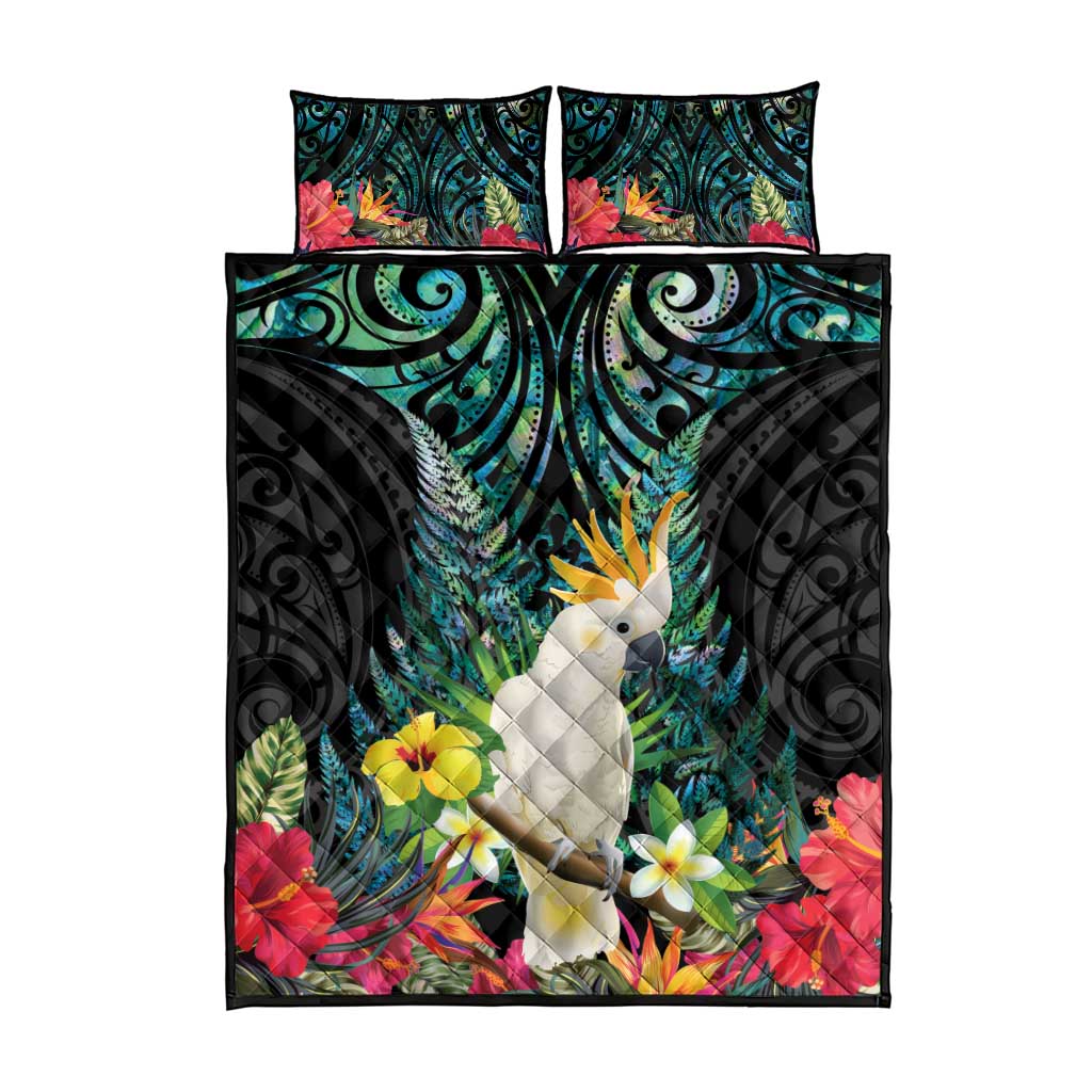 Sulphur-crested Cockatoo New Zealand Quilt Bed Set Paua Shell Aotearoa Maori Tropical Flowers - Aussie Hoodie