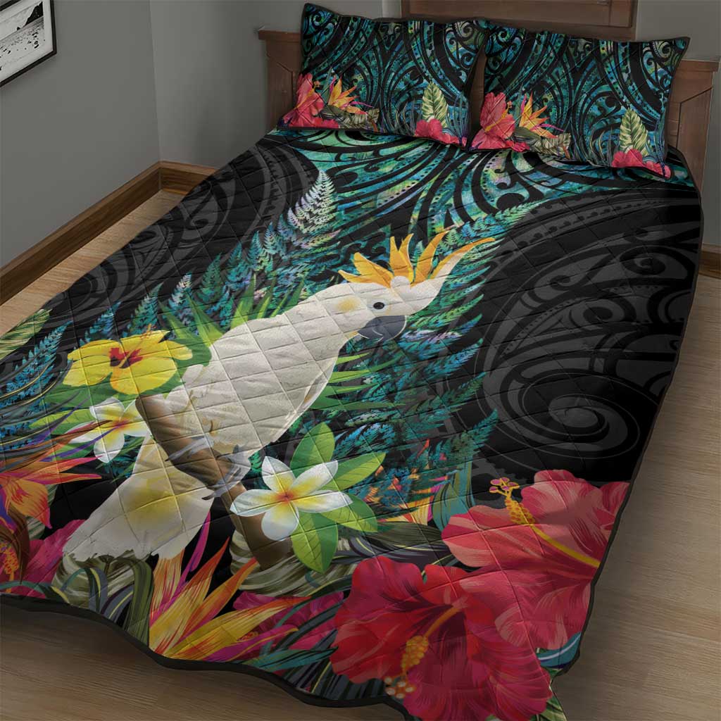 Sulphur-crested Cockatoo New Zealand Quilt Bed Set Paua Shell Aotearoa Maori Tropical Flowers - Aussie Hoodie