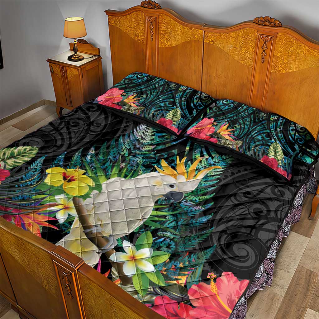 Sulphur-crested Cockatoo New Zealand Quilt Bed Set Paua Shell Aotearoa Maori Tropical Flowers - Aussie Hoodie