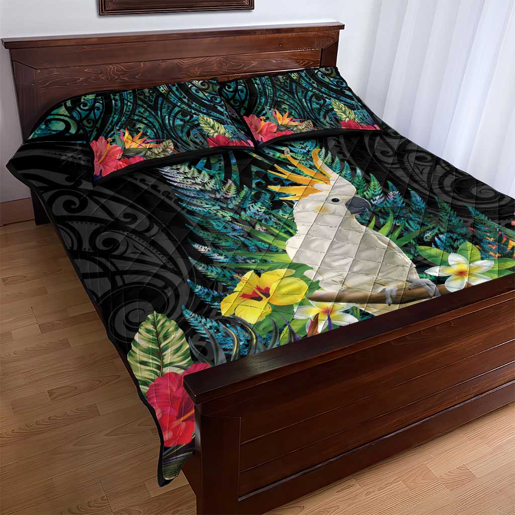 Sulphur-crested Cockatoo New Zealand Quilt Bed Set Paua Shell Aotearoa Maori Tropical Flowers - Aussie Hoodie