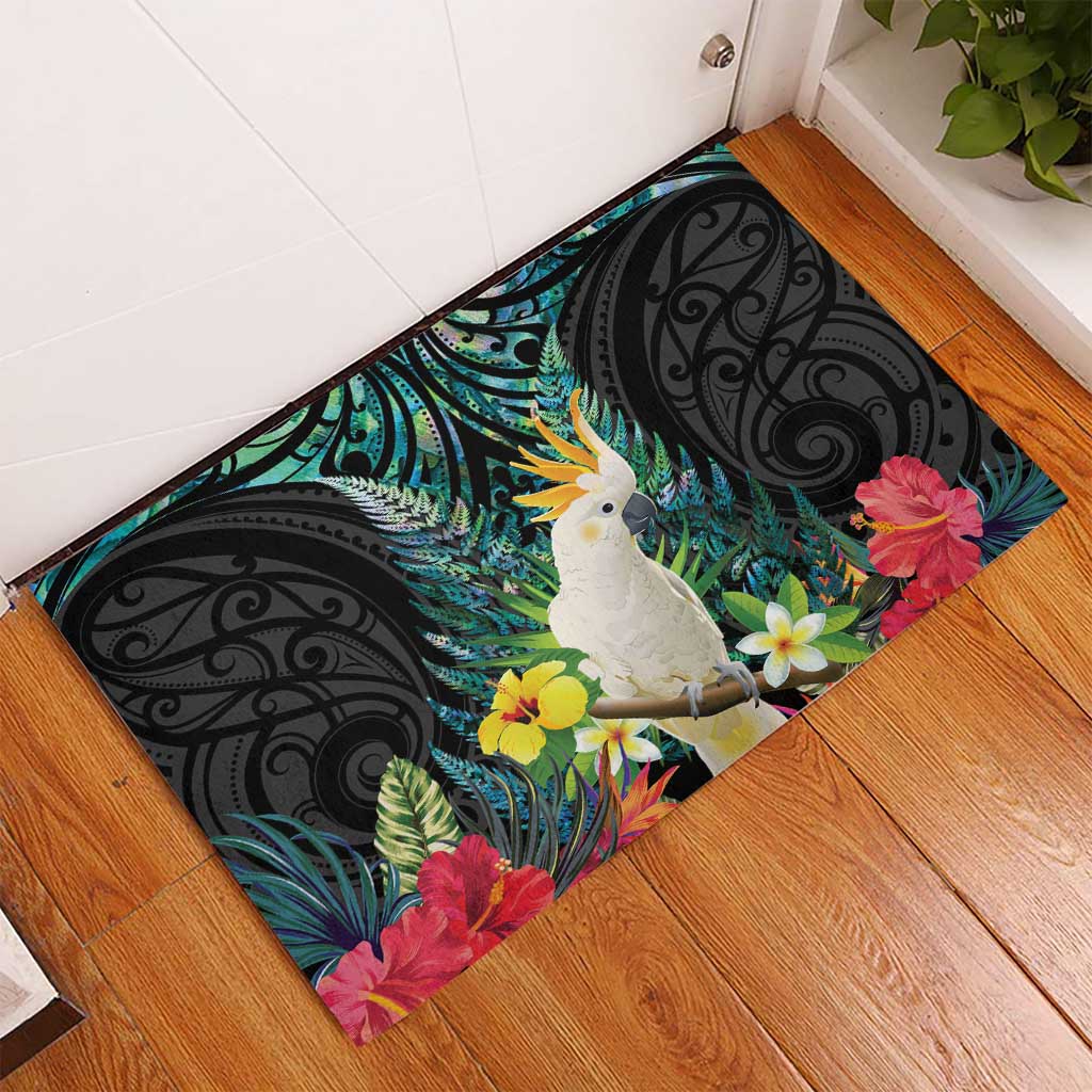 Sulphur-crested Cockatoo New Zealand Rubber Doormat Paua Shell Aotearoa Maori Tropical Flowers - Aussie Hoodie