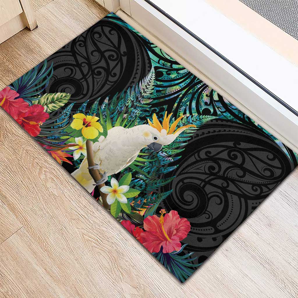 Sulphur-crested Cockatoo New Zealand Rubber Doormat Paua Shell Aotearoa Maori Tropical Flowers - Aussie Hoodie