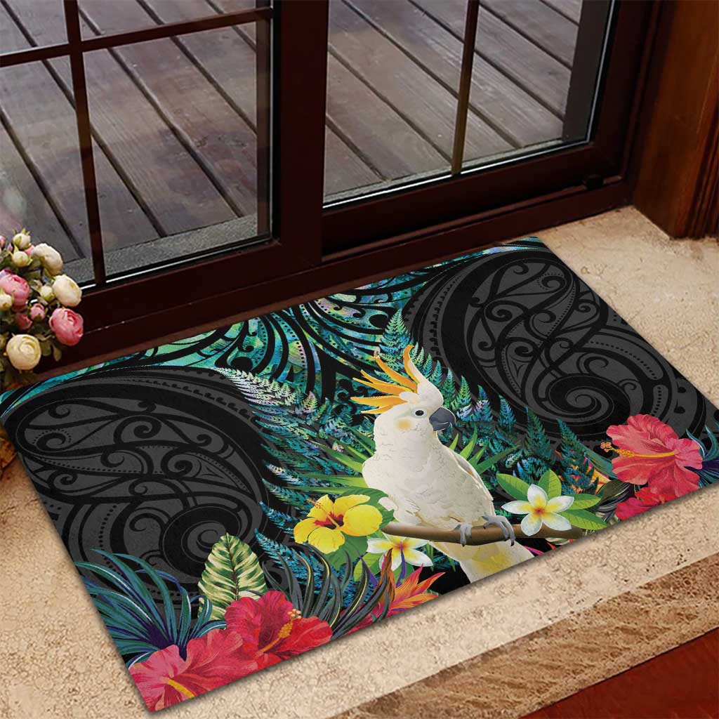 Sulphur-crested Cockatoo New Zealand Rubber Doormat Paua Shell Aotearoa Maori Tropical Flowers - Aussie Hoodie