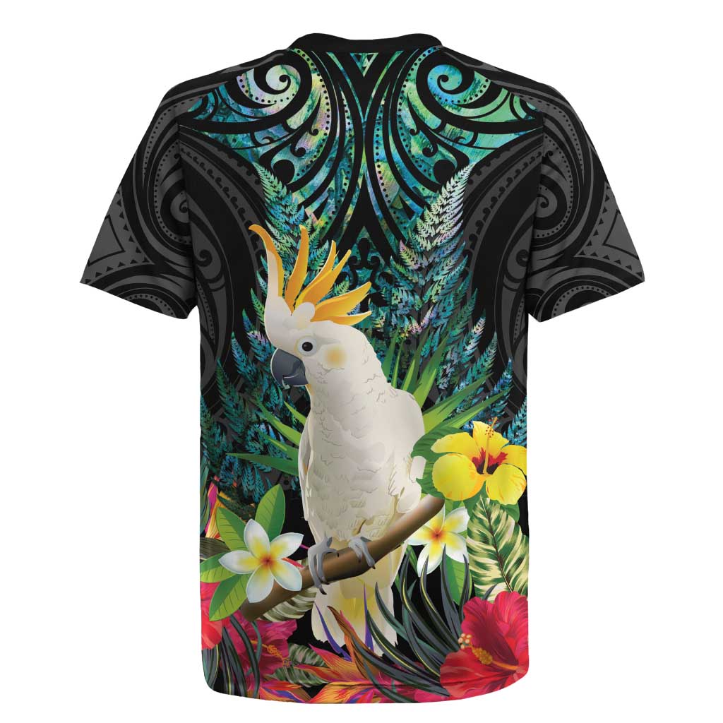 Sulphur-crested Cockatoo New Zealand Rugby Jersey Paua Shell Aotearoa Maori Tropical Flowers - Aussie Hoodie